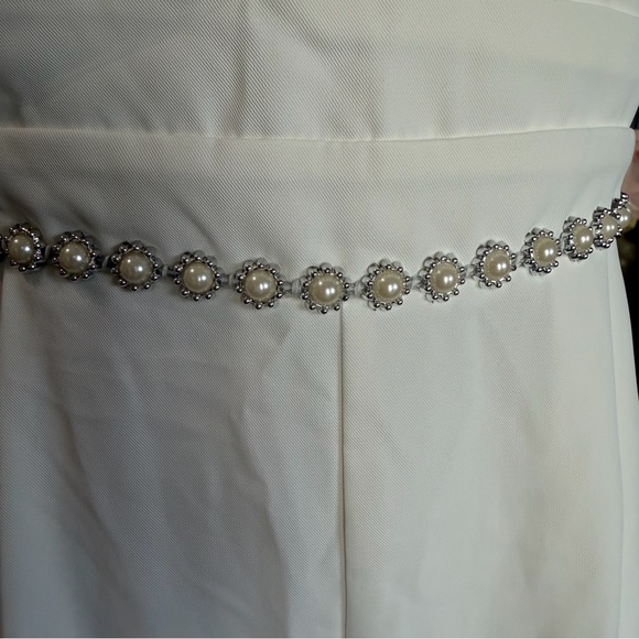 ChicMe White Pearl Strap Bow Wide Leg Jumpsuit Size M Elegant Wedding Easter - Picture 8 of 16